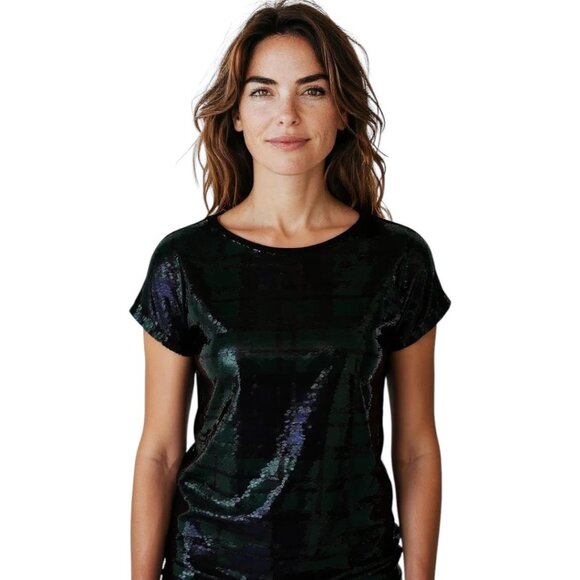 Lauren Ralph Lauren Sequined Plaid Top Multi Womens Size XXS Holiday Old Money - Picture 1 of 9